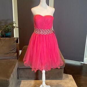 Women’s Pink Short Homecoming Prom Party Dress Sparkly Waist Band Size 12 NWT